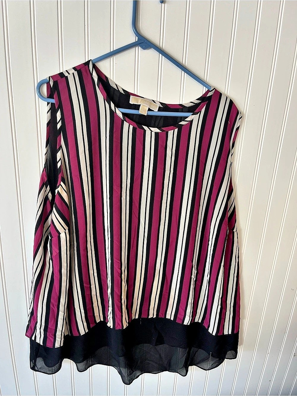 MICHAEL Kors Striped Blouse Purple & Black 3x